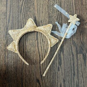 NEVER USED Kids Gold Glitter Princess headband and Wand